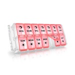 Weekly Pill Organizer 7 Day 2 Times a Day Extra Large, Quick Fill 2022 Fullicon AM PM XL Daily Pill Cases Pill Box with Detachable Base - Pink (Patent Registered)