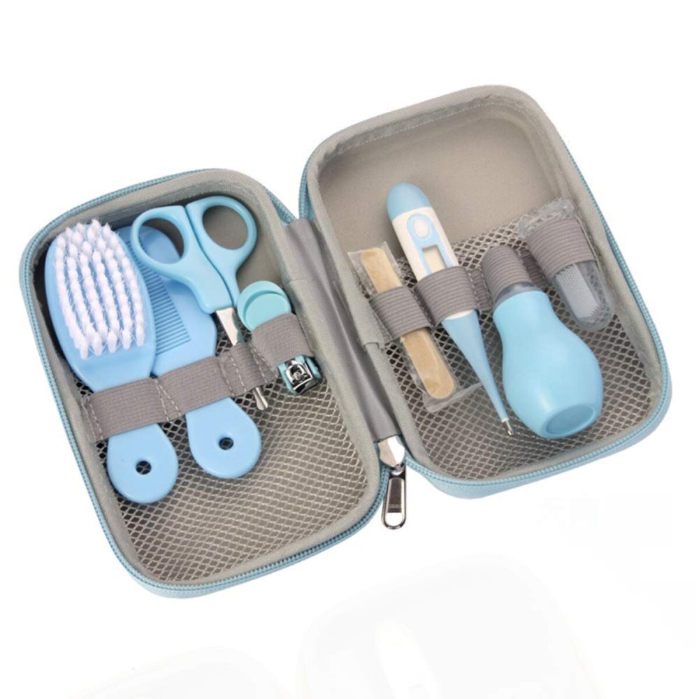 ZELINYE Baby Grooming Kit, 8 in 1 Baby Hair Brush/Nail Clipper/Nose Cleaner/Finger Toothbrush/Nail Scissors/Manicure Kit for Baby Care Keep Healthy and Clean(Blue)