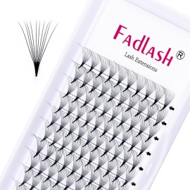 FADLASH 0.07mm C Curl 10D Premade Volume Eyelash Extensions, 10mm Pointed Base Middle Stem, 120pcs/tray, Black, PBT Fiber, Cruelty Free