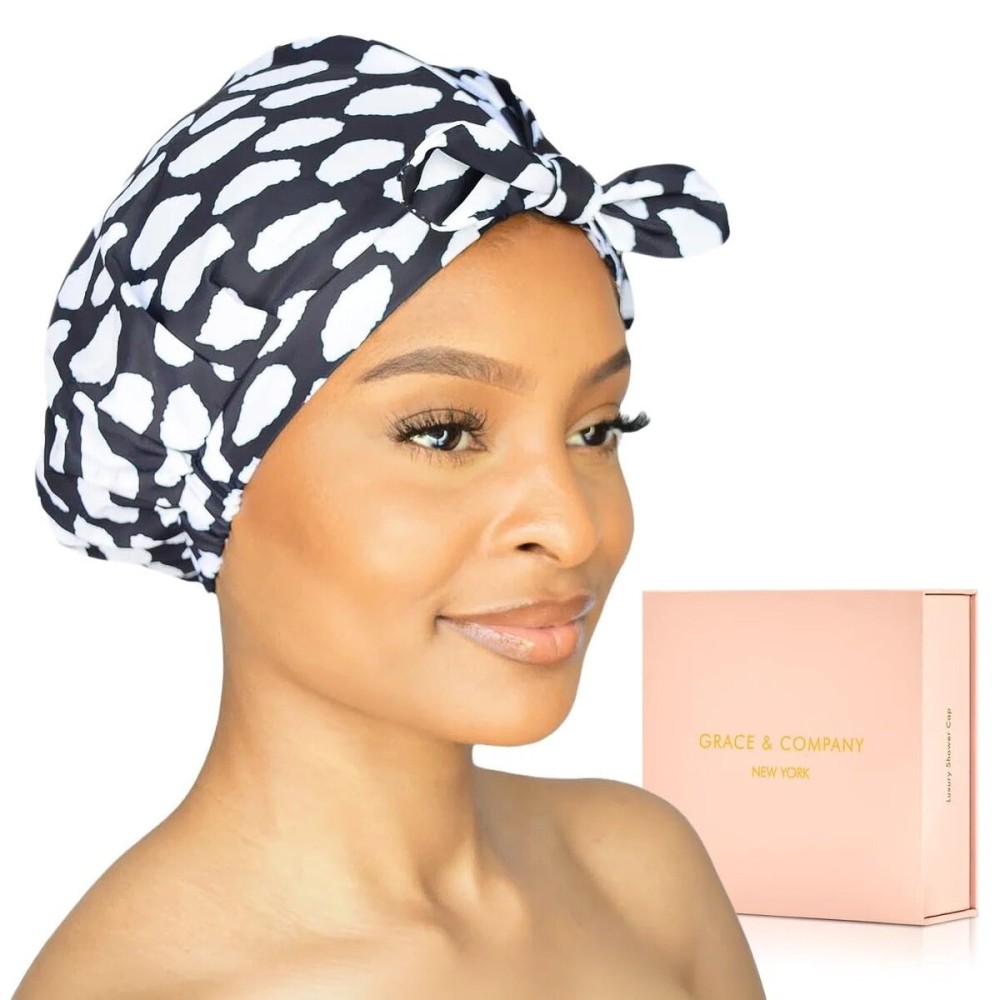 GRACE & COMPANY Luxury Shower Cap For Women - 100% Waterproof, Reusable, Washable & Breathable Shower Caps - Casablanca