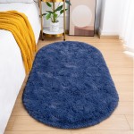 Goideal Fluffy Bedroom Rug, Small Oval Area Rugs, Light Navy Shag Bedside Carpet for Kids Room Nursery Dorm Cute Fuzzy Indoor Decor for Boy and Girl, 2.6 x 5.3 Feet