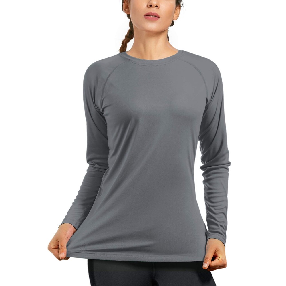 isnowood Women\'s Sun Protection Long Sleeve Shirts, UPF 50+ UV Rash Guard Swim Shirt, Workout Hiking Running Athletic Tops Gray