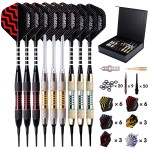 Turnart Darts Plastic Tip - Professional Soft Tip Darts Set for Electronic Dartboard 9 Pcs 18 Grams with 50 Extra Tips 9 Shafts 27 Flights Tool Kit Flight Protectors and Gift Darts Case (Gold)