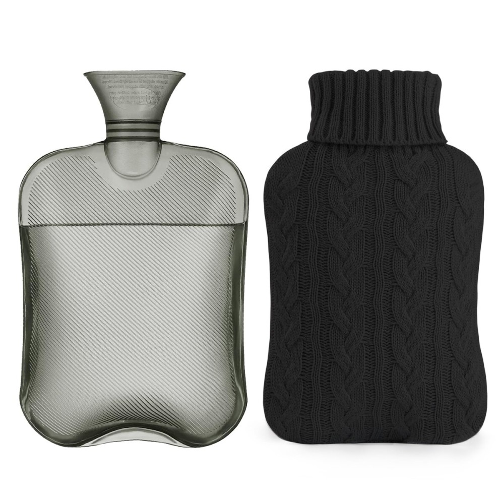samply Hot Water Bottle with Knitted Cover, 2L Hot Water Bag for Hot and Cold Compress, Hand Feet Warmer, Ideal for Menstrual Cramps, Neck and Shoulder Pain Relief,Black