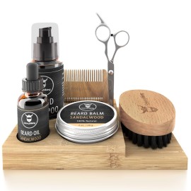 Striking Viking Beard Growth Kit - 7-Piece Set, Sandalwood Scent & Caddy - Oil & Balm with Beard Brush, Dual-Sided Comb & Scissors plus Mustache Comb for Grooming & Styling