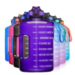 SLUXKE Gallon Water Bottle with Straw and Time Marker, 128oz BPA Free Big Water Jug, LeakProof Purple