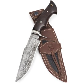 BIGCAT ROAR Leopard Hunter - Handmade Damascus Steel Fixed Blade Hunting Knife 12 - Walnut Wood Handle & Leather Sheath - Hunting, Outdoor Survival, Bushcraft EDC Long Knife - Collector Gifts for Men