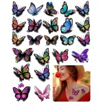 3D Butterflies and Flowers Temporary Stickers Tattoo, Colorful Body Art Tattoos for Women Kids, 126Pcs