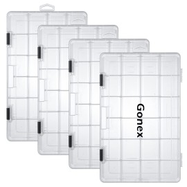 Gonex 3700 Tackle Trays 4 Packs, Transparent Fishing Tackle Boxes Organizer and Storage with Adjustable Dividers, Plastic 3700 Tackle Boxes for Lures, Hooks, & Other Accessories