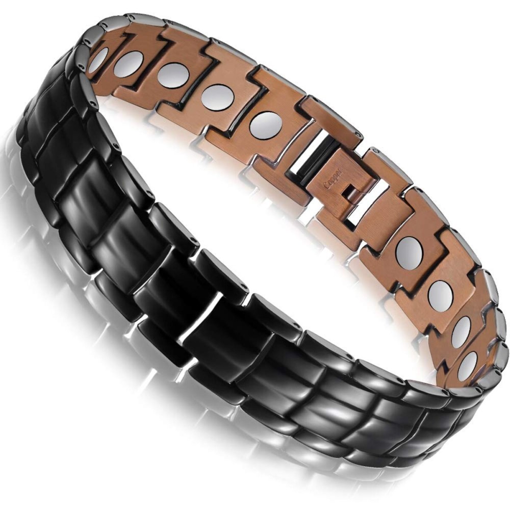 Feraco Copper Bracelet for Men-Magnetic Bracelets 99.99% Pure Copper Jewelry Gift with Adjustable Sizing Tool, Magnetic Field Therapy Jewelry(Black)