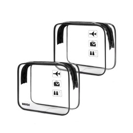 WANDF TSA Approved Toiletry Bag, 2 Packs Travel Clear Toiletry Bag, Quart Size Makeup Cosmetic Pouch with Zipper, Carry-On Airport Compliant Bag for Women and Men (2 pcs, Black)