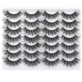 wiwoseo False Eyelashes Natural Wispy Fluffy Cat Eye Lashes 16MM Faux Mink Lashes Crossed Strip Eye Lashes 14 Pairs Pack