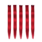 Winsky Red Hair Extensions Clip in Human Hair - 100% Straight Party Highlights Clip on Colored Hair Extensions 5 Pieces/Set (18inch,Red)