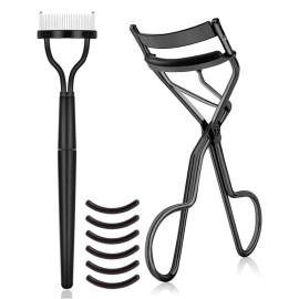 TPPICK Eyelash Curler Kit Metal Lash Curlers with Eyelashes Separator Comb Tools & 6 Replacement Refill Pads (Black)