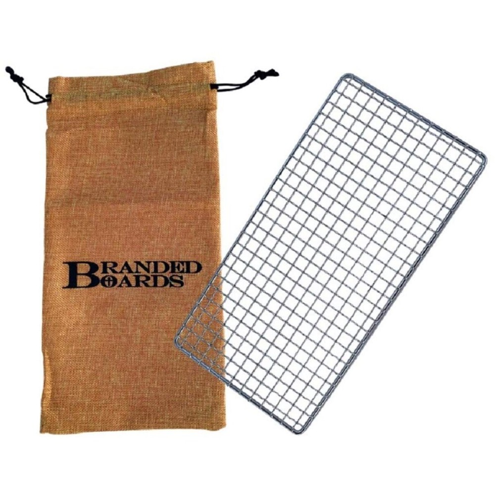 Branded Boards Portable Bushcraft Stainless BBQ Large Cooking Grill Grate & Burlap Hemp Drawstring Bag. Camping, Campfires, Backpacking, Hunting & Fishing. (Large Grill & Bag ONLY)