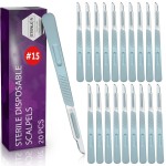 Disposable 15 Scalpel Blades, Sterile Pack of 20 Dermaplaning Blades with Plastic Scalpel Handle, Surgical Knife Scalpel for School Science, High Carbon Steel Dermablade Surgical Blades