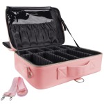 gzcz Large Capacity Travel Makeup Case Organizer,Professional Cosmetic Bags for Women,Waterproof PU Leather Makeup Bag with Adjustable Dividers and Shoulder Strap for Brushes and Jewelry