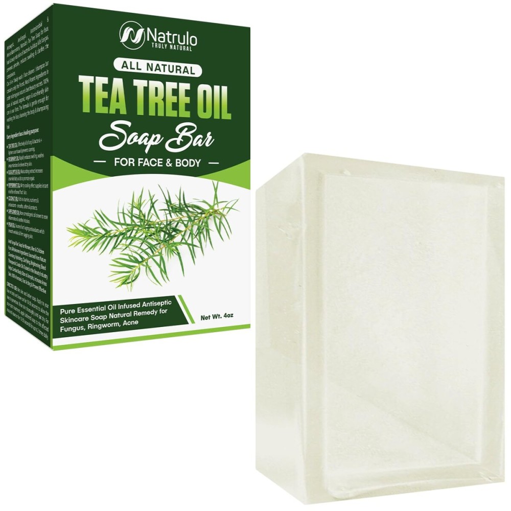 Tea Tree Oil Soap Bar for Face & Body, 4oz - Antifungal Antiseptic Natural Remedy Skin Cleanser - Pure Essential Oil Infused Skincare Cleansing Anti Fungal Bar Soap for Fungus, Ringworm, Acne