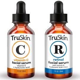 TruSkin Face Serum Duo - Vitamin C & Retinol Serum for Face - Anti-Aging Skin Care Gift Set for Women - Helps Improve Appearance of Fine Lines & Wrinkles for Smoother Looking Skin, 1 Fl Oz, 2 Bottles