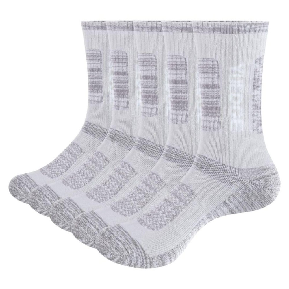 YUEDGE Women\'s Outdoor Hiking Socks Moisture Wicking Cotton Cushioned Crew Athletic Socks Padded Boot Socks For Women Size 6-9, 5 Pairs