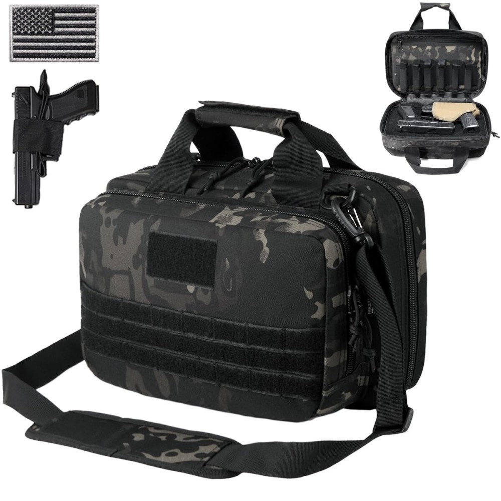 DBTAC Gun Range Bag XS | Tactical 1~2 Pistol Bag Firearm Shooting Case with Lockable Zipper for Handguns and Ammo (Charcoal Camo)