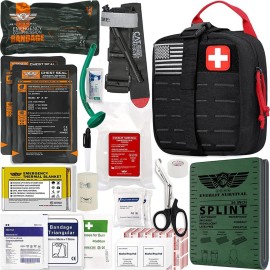 EVERLIT Advanced Trauma Kit, CAT GEN-7 Tourniquet, TCCC Compliant, Mil-Spec Nylon Laser Cut Pouch with 36 Splint, Military Combat Tactical IFAK for Emergency Bleeding Control (Black)