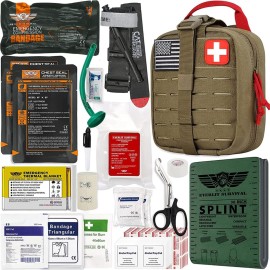 EVERLIT Advanced Emergency Trauma Kit, CAT GEN-7 Tourniquet Mil-Spec Nylon Laser Cut Pouch with 36 Splint, Military Combat Tactical IFAK for First Aid Response Bleeding Control (Coyote Brown)