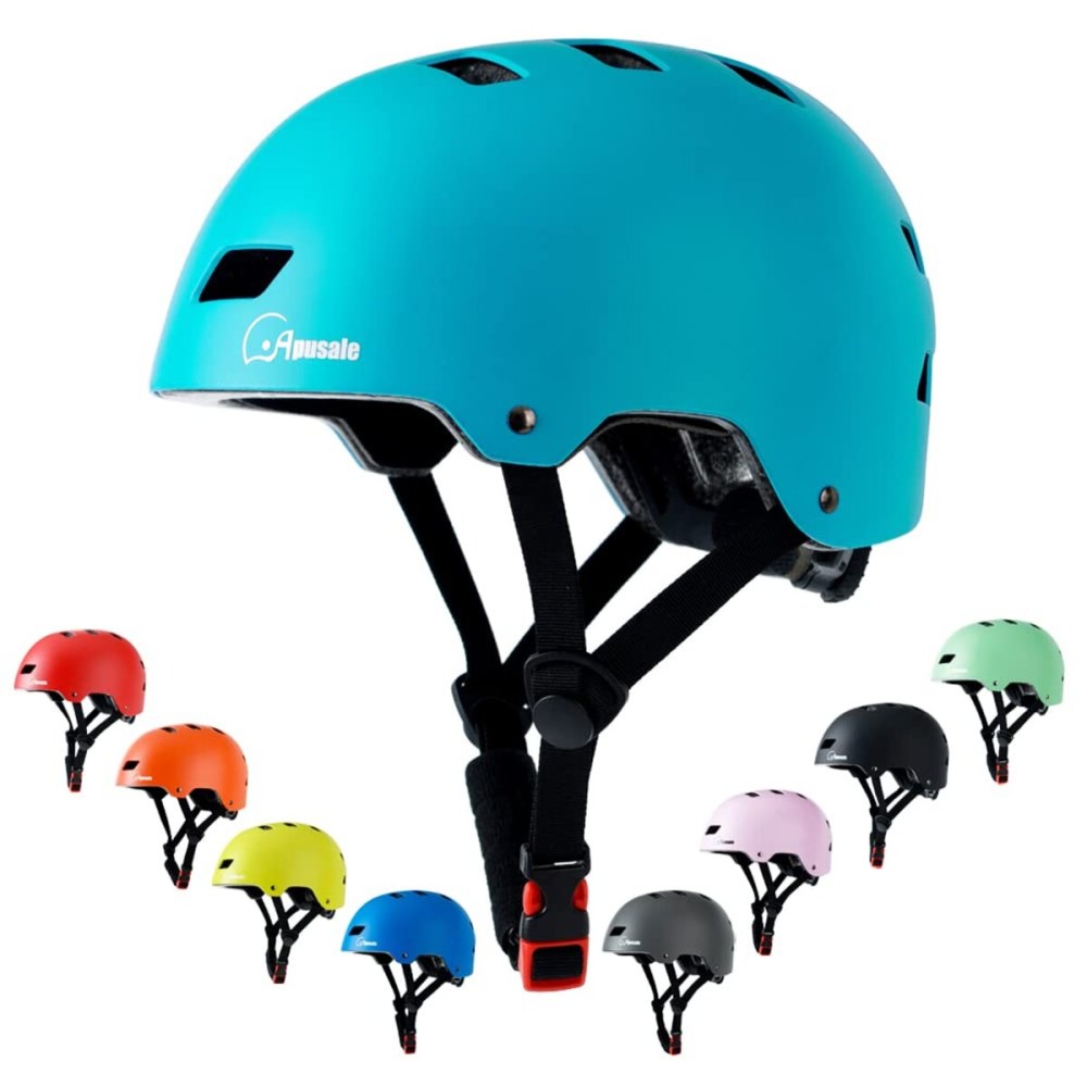 Apusale Bike Skateboard Helmet, Adjustable and Multi-Sport for Skate Scooter, 3 Sizes for Adult Youth Kids Toddler (Turquoise)