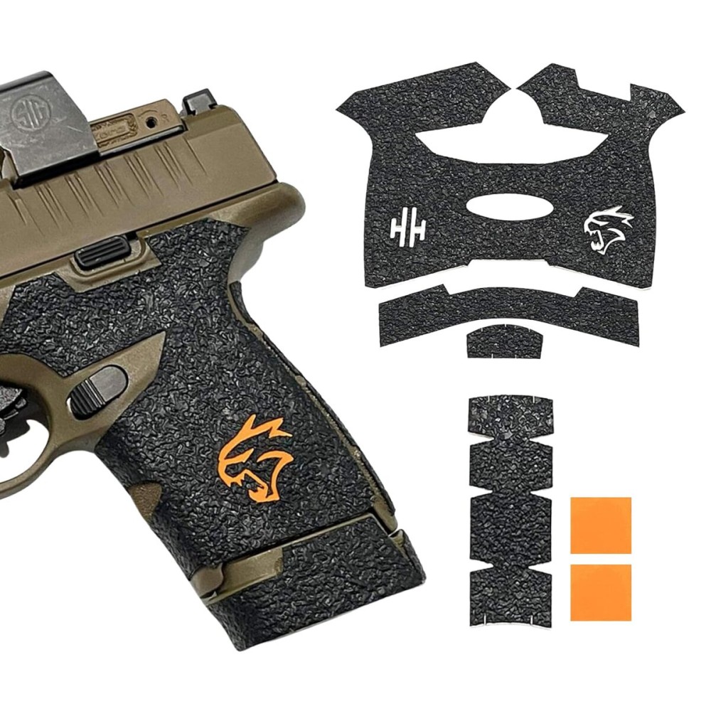 Handleitgrips Gun Grip Tape Compatible with Springfield Hellcat - Black Textured Rubber Pistol Grip Tape with Orange Insert, Easy Installation, Gun Parts & Accessories, Veteran Owned, Made in USA