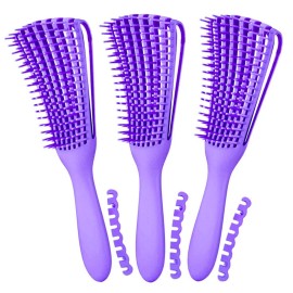 A.DASHER Detangling Brush for Afro America/African Hair Textured 3a to 4c, Knots Detangler Scalp Massage Comb Hair Detangler for Women (3 pcs, 3-Purple)