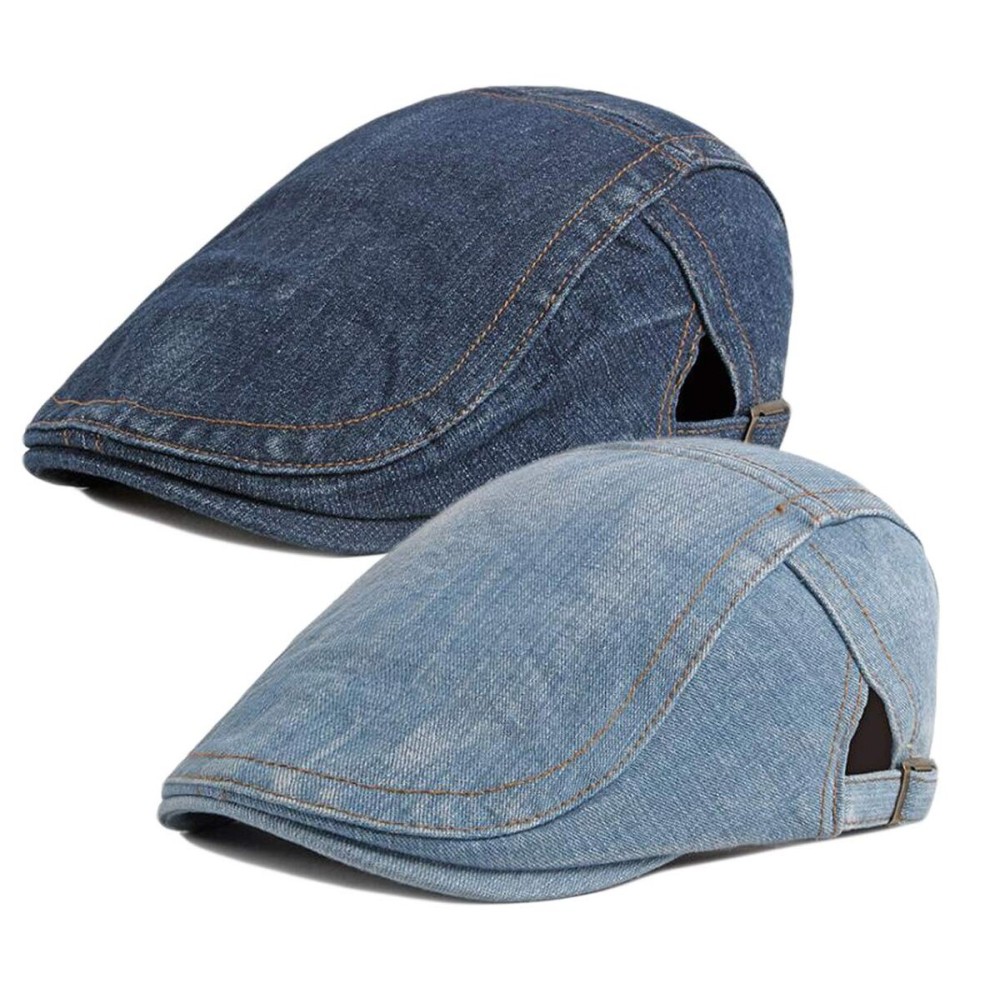 2 Pack Mens Denim Cotton Newsboy Cap Ivy Gatsby Driving Hunting Cabbie Hats (E)