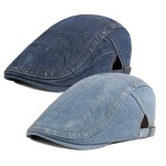 2 Pack Mens Denim Cotton Newsboy Cap Ivy Gatsby Driving Hunting Cabbie Hats (E)