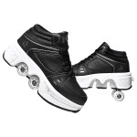 Double-Row Deform Wheel Automatic Walking Shoes Invisible Deformation Roller Skate 2 in 1 Removable Pulley Skates Skating Parkour (Black high, US 7.5)