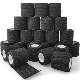 24 Rolls Black Sensi Wrap Elastic Self Adhesive Bandage Wrap, Breathable Cohesive Bandage, Ankle Sprains Swelling Medical First Aid Sports Athletic Grip Tape, Dogs Pet Vet Wrap 2 in