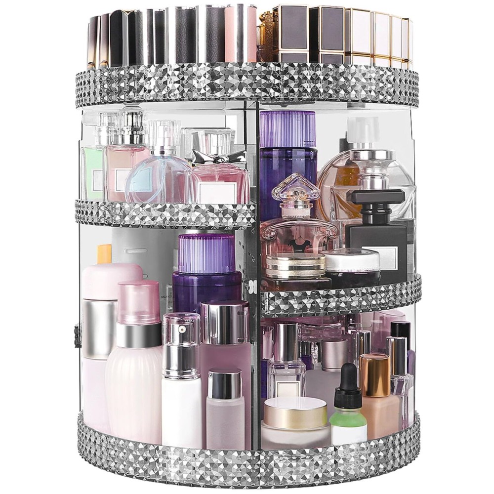 HEMTROY 360 Degree Rotating Makeup Organizer, Extra Large Capacity Cosmetic Storage Unit, Removable DIY 7 Layers Skincare Organizer, Acrylic Beauty Perfume Organizer for Vanity Countertop (Gray)