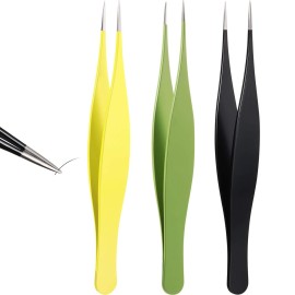 3 Pcs Tweezers for Ingrown Hair Remover Sharp Blackhead Remover Stainless Steel Tweezers Precision Eyebrow and Shards(Black, Yellow, Green)