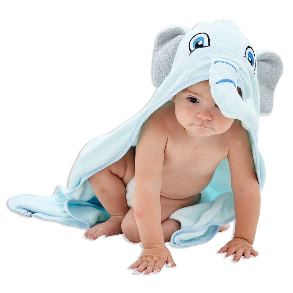 HIPHOP PANDA Hooded Towel - Rayon Made from Bamboo, Bath Towel with Bear Ears for Newborn, Babie, Toddler, Infant - Absorbent Large Baby Towel - Blue Elephant, 30 x 40 Inch