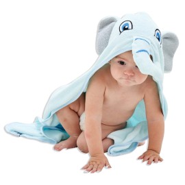 HIPHOP PANDA Hooded Towel - Rayon Made from Bamboo, Bath Towel with Bear Ears for Newborn, Babie, Toddler, Infant - Absorbent Large Baby Towel - Blue Elephant, 30 x 40 Inch