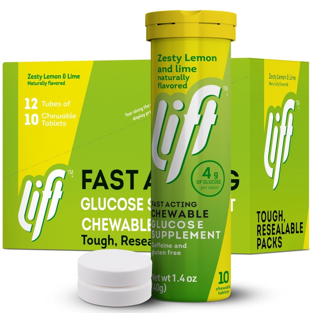 Lift Glucose Fast-Acting Glucose Chewable Energy Tablets, Lemon & Lime, 10 ct Tube (Pack of 12)