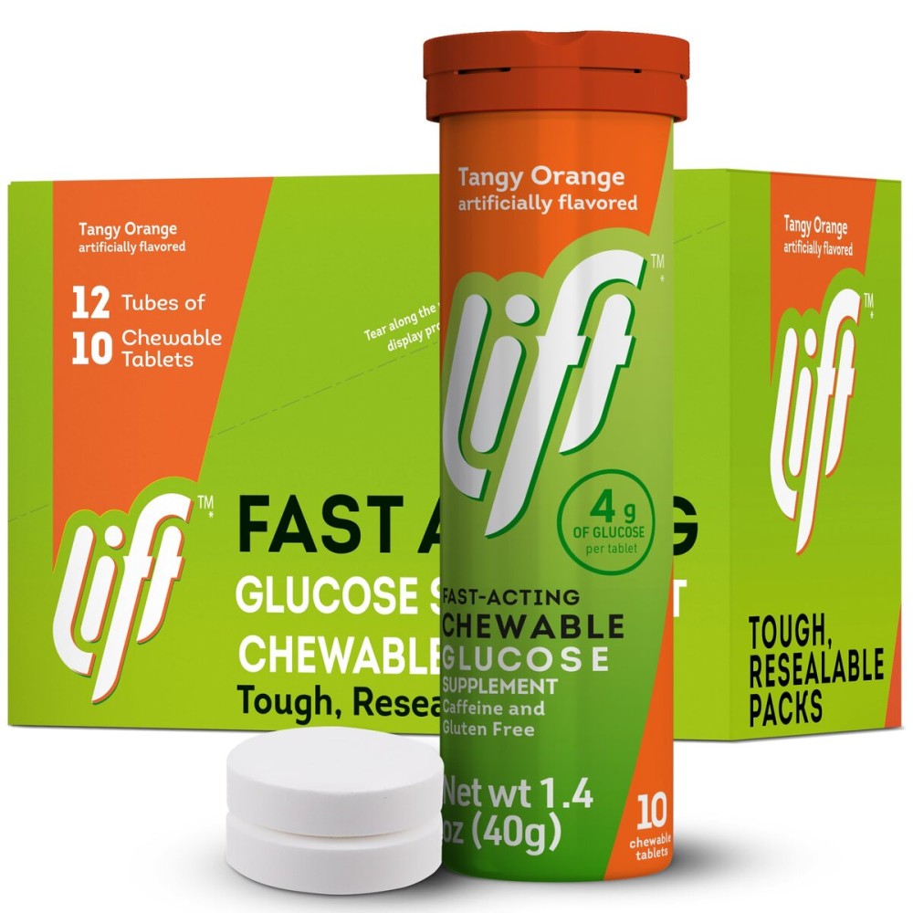 Lift Glucose Fast-Acting Glucose Chewable Energy Tablets, Orange, 10 ct Tube (Pack of 12)