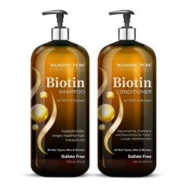 MAJESTIC PURE Biotin Shampoo and Conditioner Set with DHT Blocker Complex - Hydrating, Nourishing & Supporting Healthy Hair, Sulfate Free, for Men & Women - 16 fl oz each