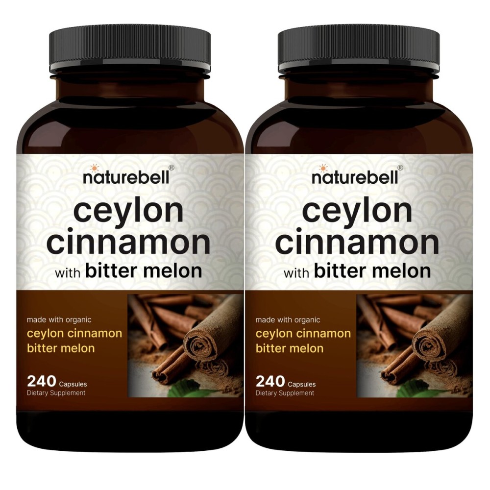 NatureBell 2 Pack Ceylon Cinnamon 9000mg Per Serving, 480 Capsules | Made with Organic Sri Lanka Ceylon Cinnamon Plus Organic Bitter Melon - Non-GMO, No Gluten