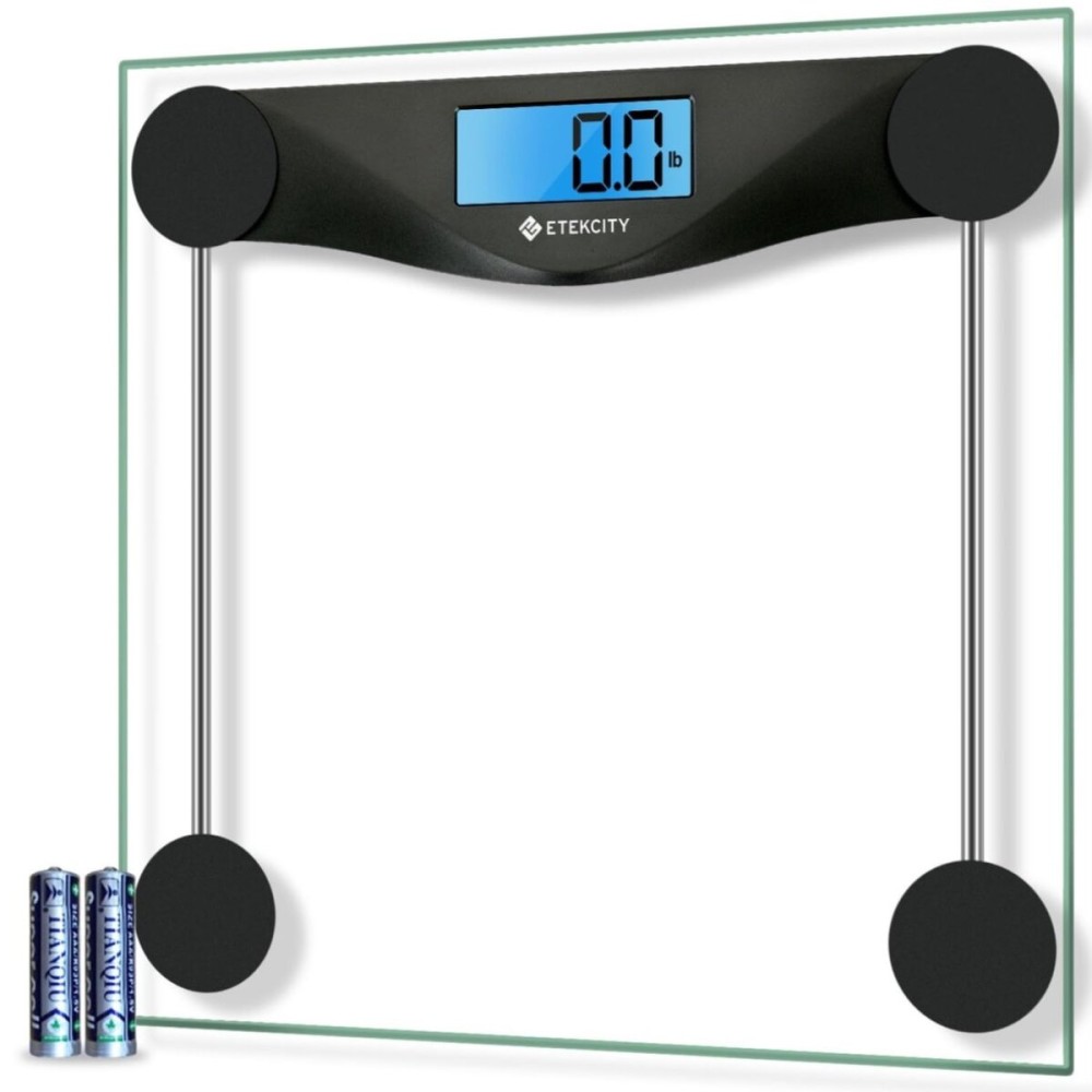 Etekcity Digital Body Weight Bathroom Scale, Large Blue LCD Backlight Display, High Precision Measurements, 6mm Tempered Glass, 400 Pounds, Black