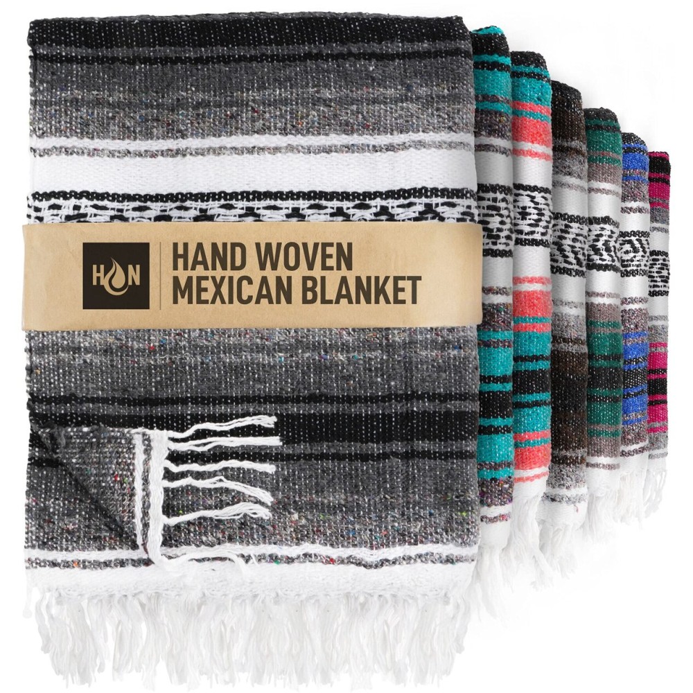 Authentic Extra Large Mexican Blanket - 70x50 Handwoven Yoga, Serape, Artisanal Falsa, Beach, Camping, Picnic, Outdoor Blanket (Oxford)