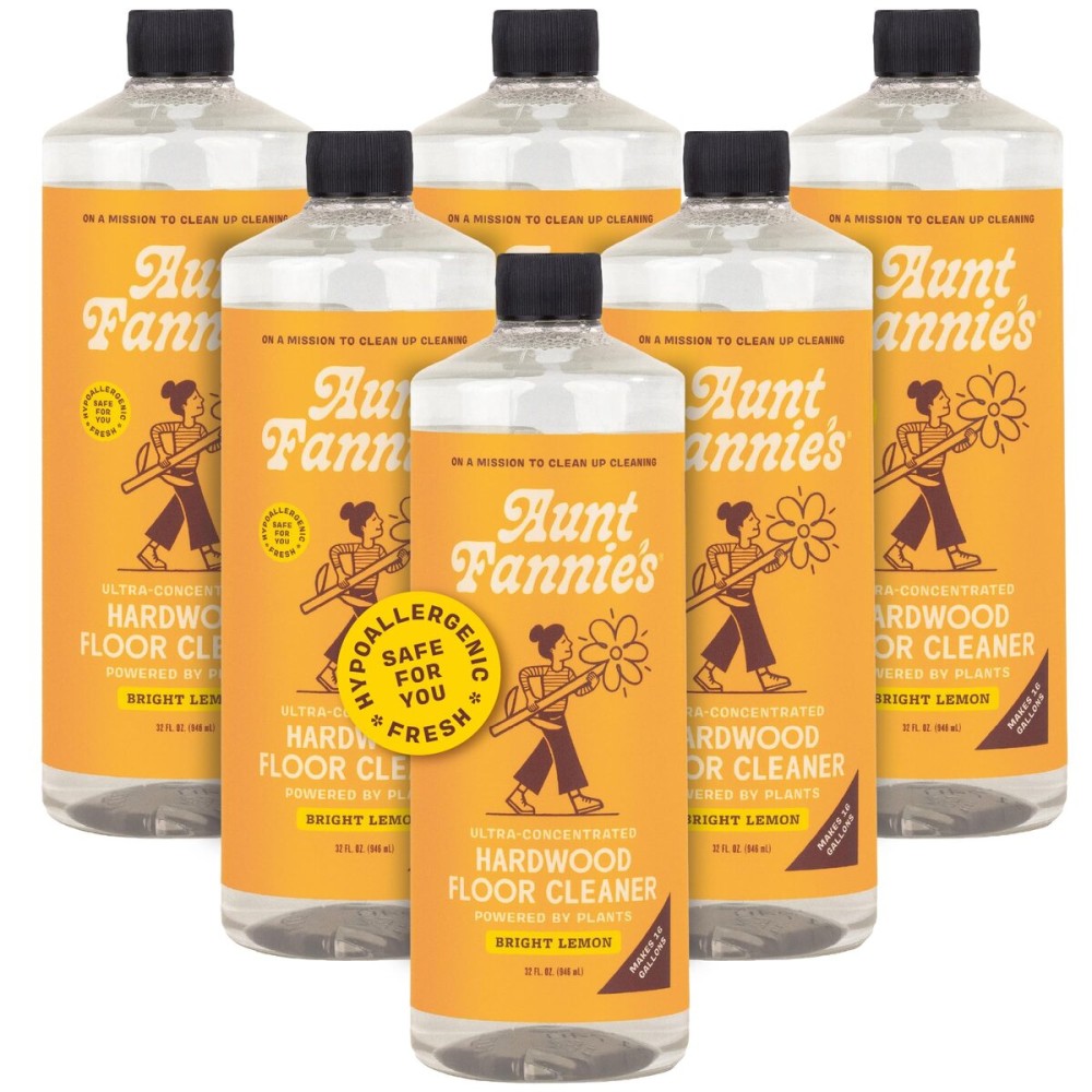 Aunt Fannie\'s Ultra Concentrated Hardwood Floor Cleaner, Vinegar-Free Plant Based Solution for Mopping, Bright Lemon Scent, 32 oz. (Pack of 6)
