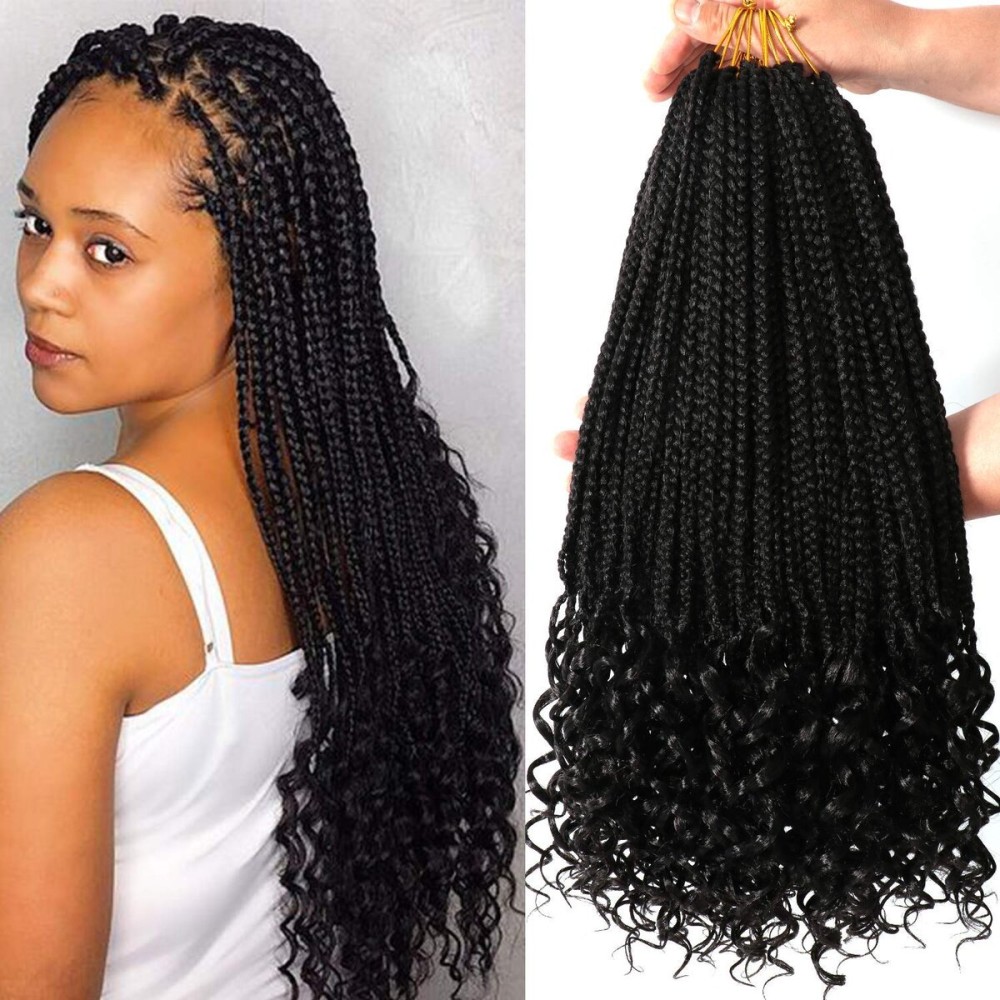 7 Packs 14 Inch Boho Goddess Box Braids Crochet Hair for Black Women (1B, 14 Inch (Pack of 7))