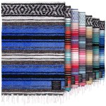 Hydration Nation Authentic Extra Large Mexican Blanket - 70x50 Handwoven Yoga, Serape, Artisanal Falsa, Beach, Camping, Picnic, Outdoor Blanket - King Blue