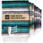 Authentic Extra Large Mexican Blanket - 70x50 Handwoven Yoga, Serape, Artisanal Falsa, Beach, Camping, Picnic, Outdoor Blanket (Emerald)
