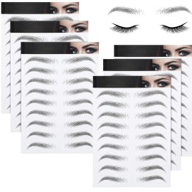 Blulu 6 Sheets 4d Hair-like Waterproof Eyebrow Tattoos Stickers Transfers Temporary Brow Tattoo Peel off Grooming Shaping Sticker in Arch Style, 66 Pairs Black(Medium Arch Eyebrow)