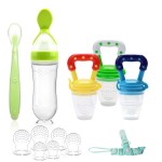 WAJIAYON Food Feeder for Baby, Fruit Feeder Pacifier (3 Pcs) with 6 Different Sized Silicone Pacifiers,Silicone Baby Food Dispensing Spoon 90ML with Babies Spoons,Pacifier Clip Babies Feeding Set